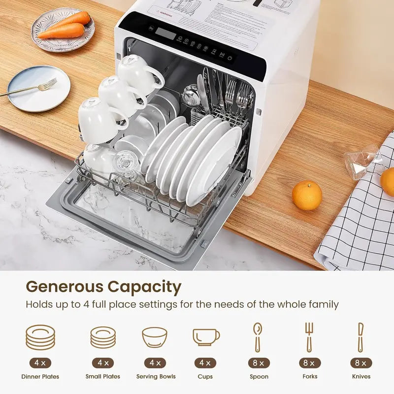 HAVA Compact Countertop Dishwasher – 6-Program, 5L Integrated Water System for Small Kitchens