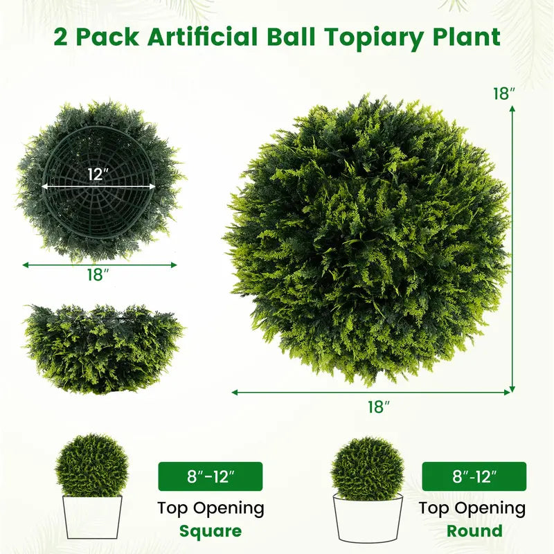 Pair of 18-Inch Artificial Cedar Topiary Balls – Lifelike Cypress Spheres for Exterior Décor