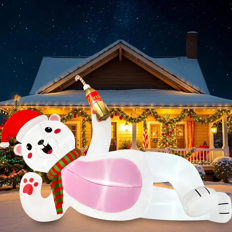 OurWarm 10FT Christmas Inflatable Polar Bear with LED Lights, Polyester, Easy Setup, Outdoor Yard Decor