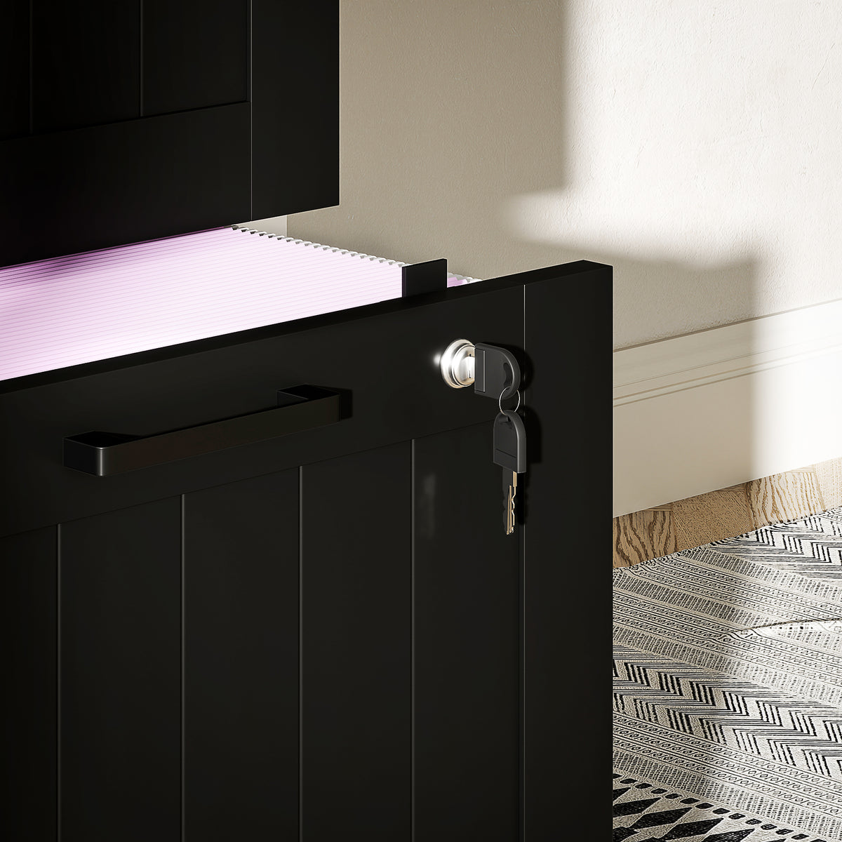 HOMCOM Aktenschrank mit 4 Schubladen mit verstellbarer Schienenführung und 2 Schlössern, aus Holz, 40x40x131 cm, Schwarz