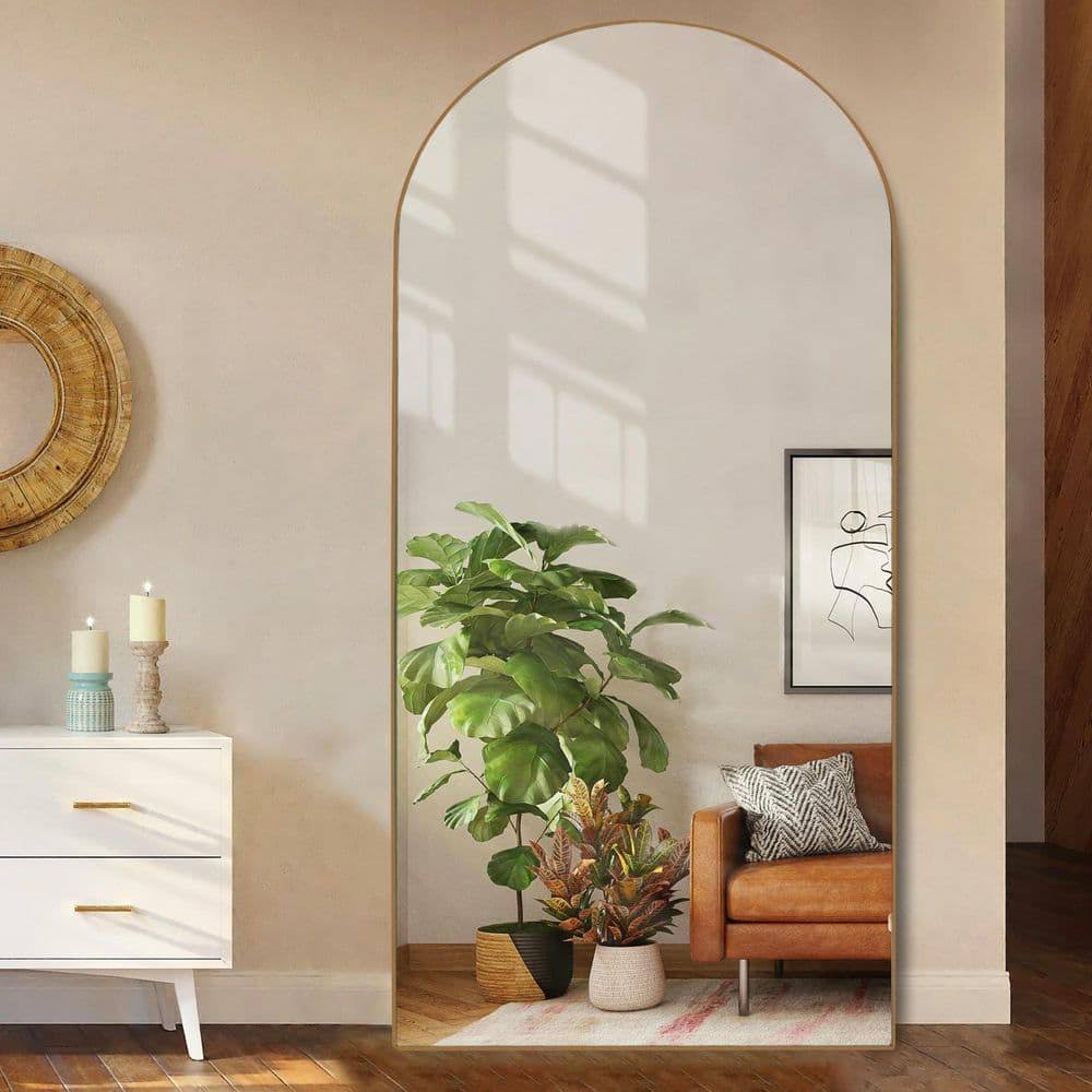 Seafuloy 32 in. W x 71 in. H Oversized Classic Modern Arch-Top Full Length Gold Standing Mirror