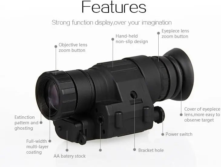 PVS-14 Digital Night Vision Monocular Goggle, 2X Zoom, IR, Black, Outdoor/Hiking