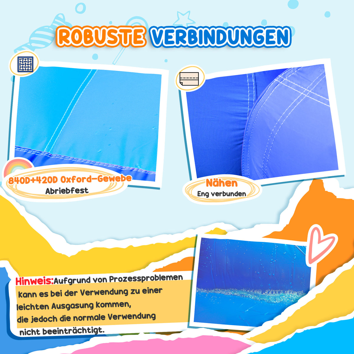 Outsunny Hüpfburg mit Rutsche, Wasserdüse, Wasserbecken, Tunnel, 435 x 435 x 200cm