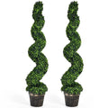 Pair of 4-Foot Spiral Boxwood Topiaries – Realistic Faux Trees in Weighted Plastic Pots