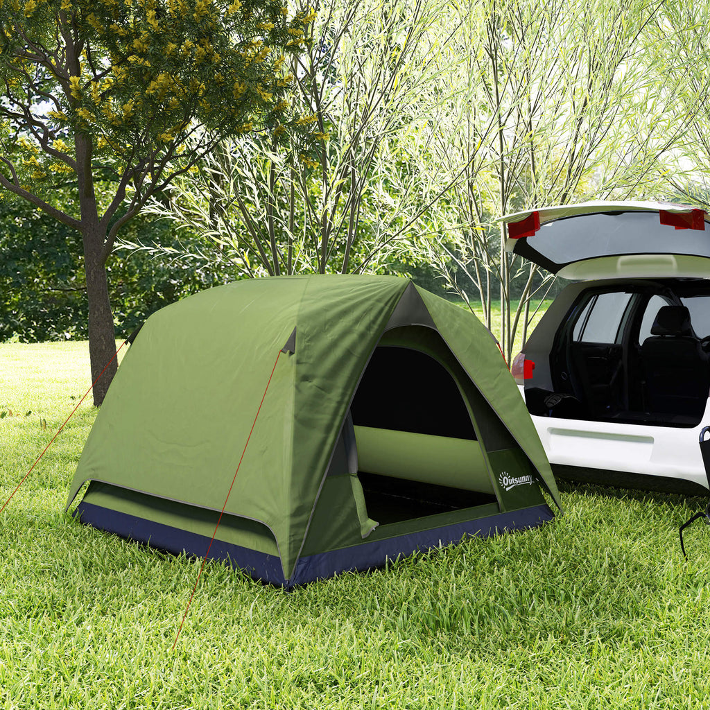 Outsunny Campingzelt 2-4 Personen, Familien-Domzelt wasserdicht, mit Fenstern, Tasche, Tragetasche Olivgrün