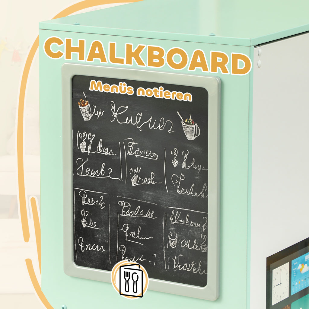 AIYAPLAY Kinderküche zum Spielen, Küchenset mit Tafel, Dunstabzugshaube, realistische Licht- und Soundeffekte, Küchenutensilien