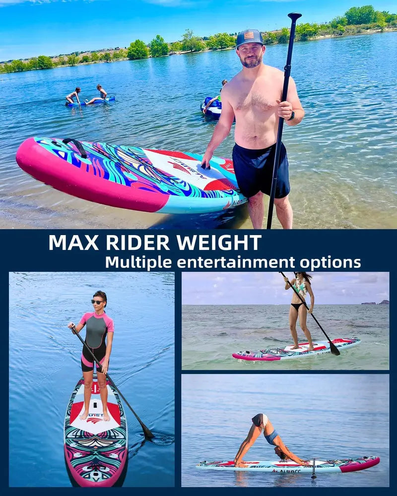 Wide Inflatable SUP Board Bundle – Comes with Carry Bag, Hand Pump, 10L Dry Bag & Height-Adjustable Paddle