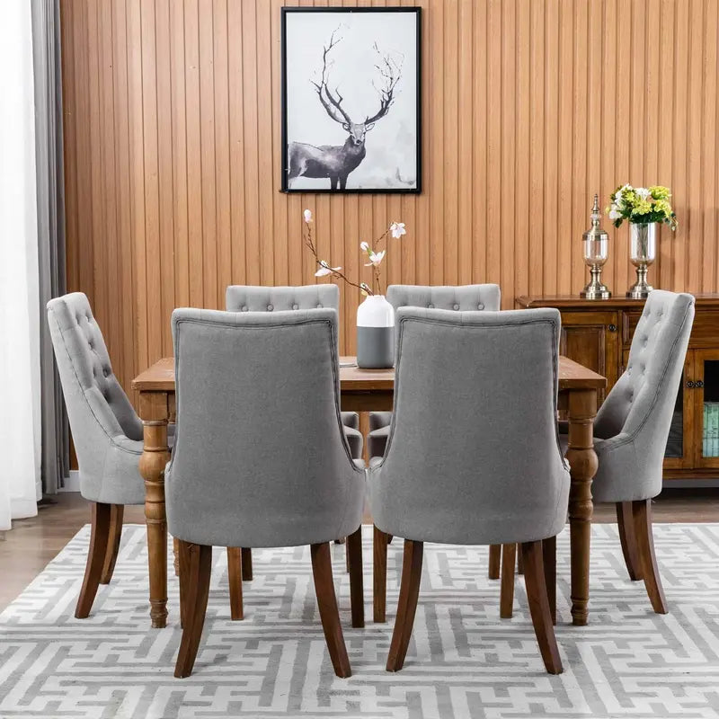 Wingback Fabric Dining Chair Set (2-Piece) – Tufted Beige Chairs for Dining Room, Kitchen, or Living Area