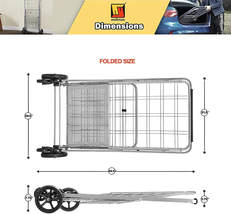 Wellmax Heavy-Duty Rolling Metal Grocery Shopping Cart