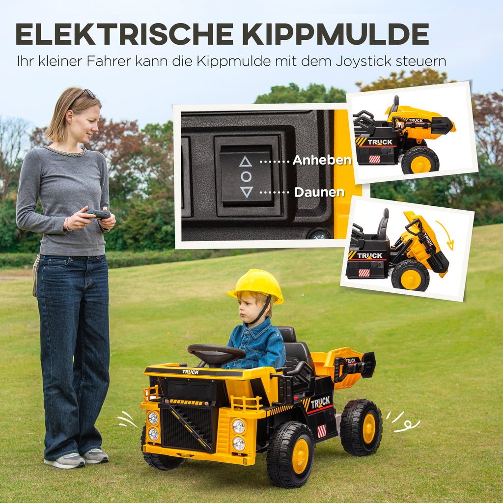 AIYAPLAY Elektro-Kipplaster, 3-6 km/h, Rutschauto, kippbare Ladefläche, Licht & Musik, für 3-5 Jahre