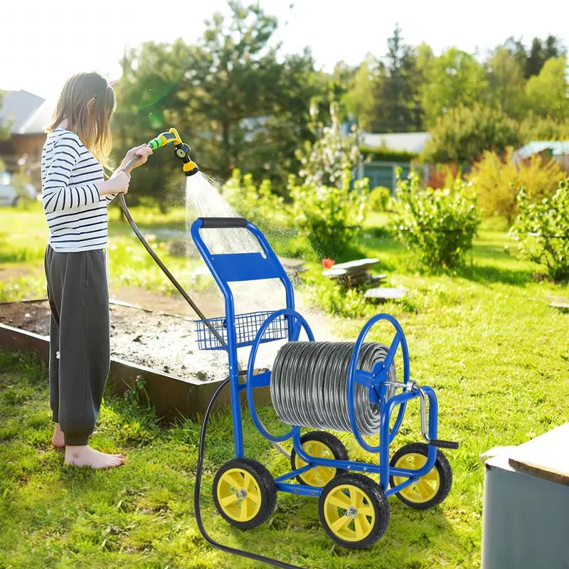 Rolling Garden Hose Reel Cart – 300 ft Capacity for 5/8″ Hose with Easy-Move Wheels
