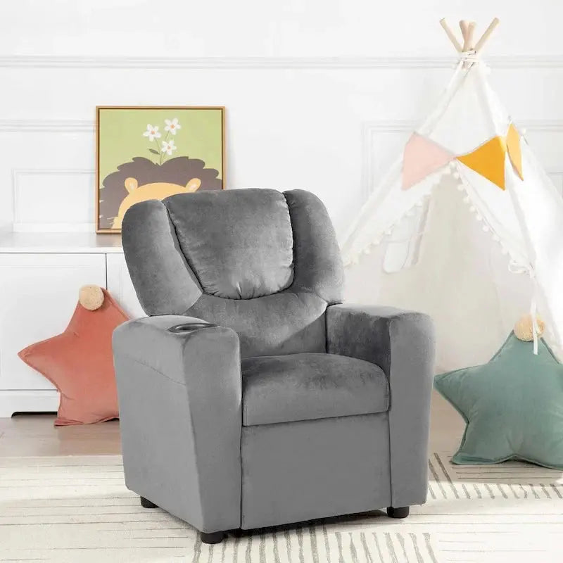 PVC Kids Recliner with Push-Back Mechanism, Cup Holder, and Adjustable Footrest