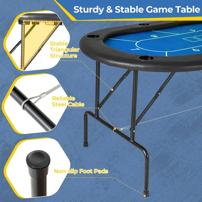 Professional-Grade Foldable Poker Table – 72×36 Inch Surface with 8 Integrated Drink Holders