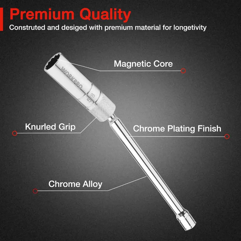 WORKPRO 5/8″ Magnetic Swivel Spark Plug Socket – 3/8″ Drive, 8″ Total Length