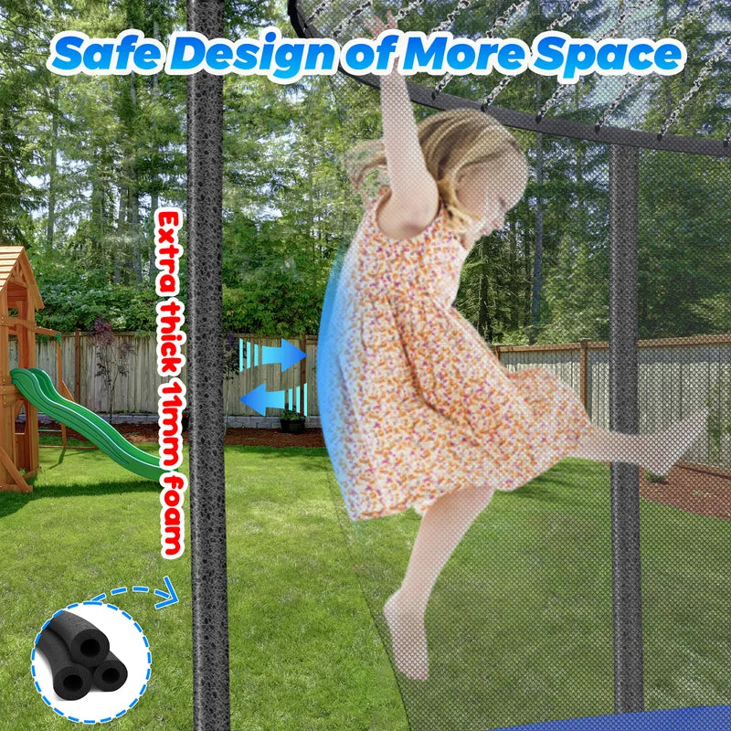 16FT Trampoline for 8 - 9 Kids Adults with Basketball Hoop, Enclosure, Light, Sprinkler, Socks, 2000 lb Outdoor Round Heavy Duty Recreational Backyard Trampoline