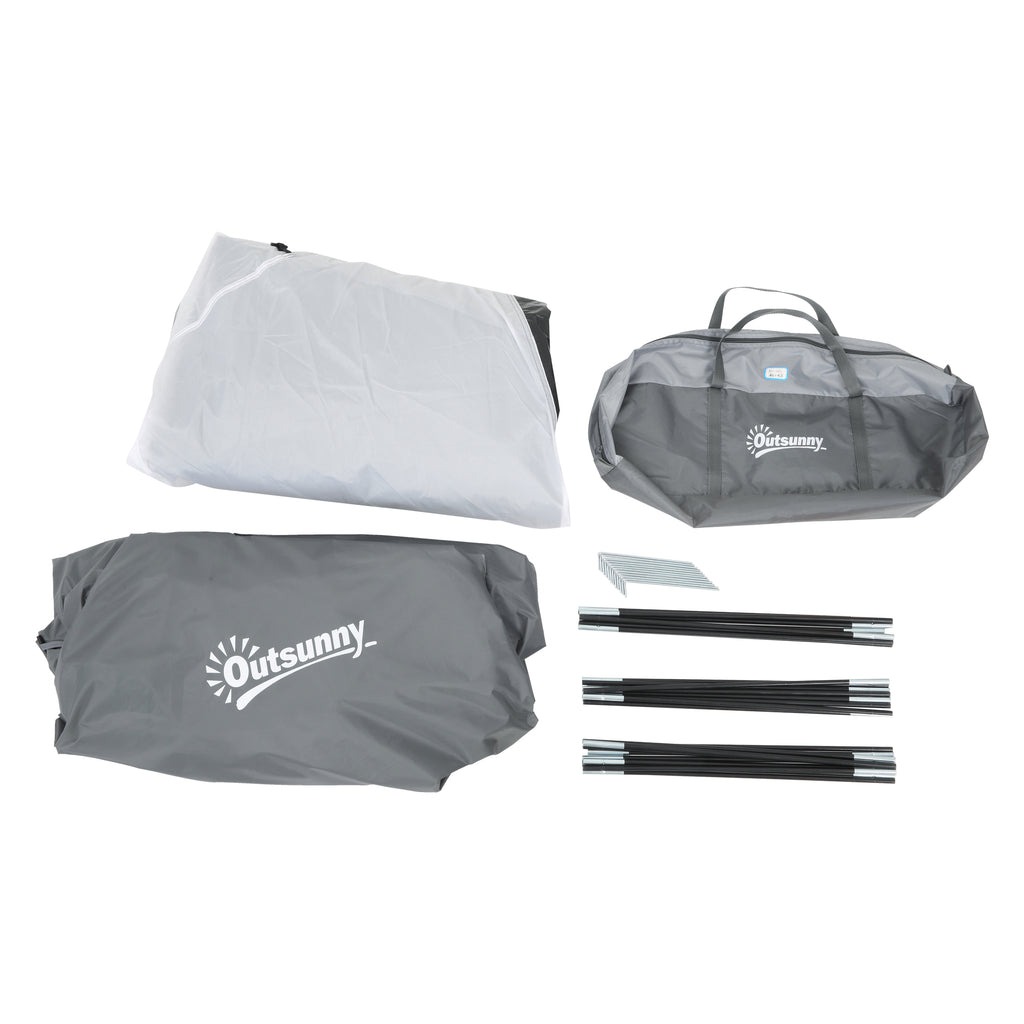 Outsunny Campingzelt für 2-3 Personen Glasfaser Tür mit Reißverschluss Meshfenster inkl. Transporttasche Kuppelzelt 190T Kunstleder2000mm Glasfaser Grau