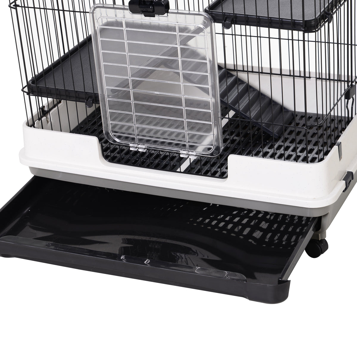 PawHut Kleintierkäfig mit 4 Räder Käfig 3 Öffnungen 2 Plattformen Metall Schwarz 81,2 cm x 52,7 cm x 110 cm