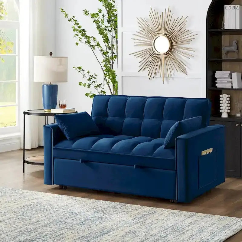 Versatile Tufted Loveseat Sofa Bed: Pull-Out Sleeper with Adjustable Backrest & Built-In Storage Pockets