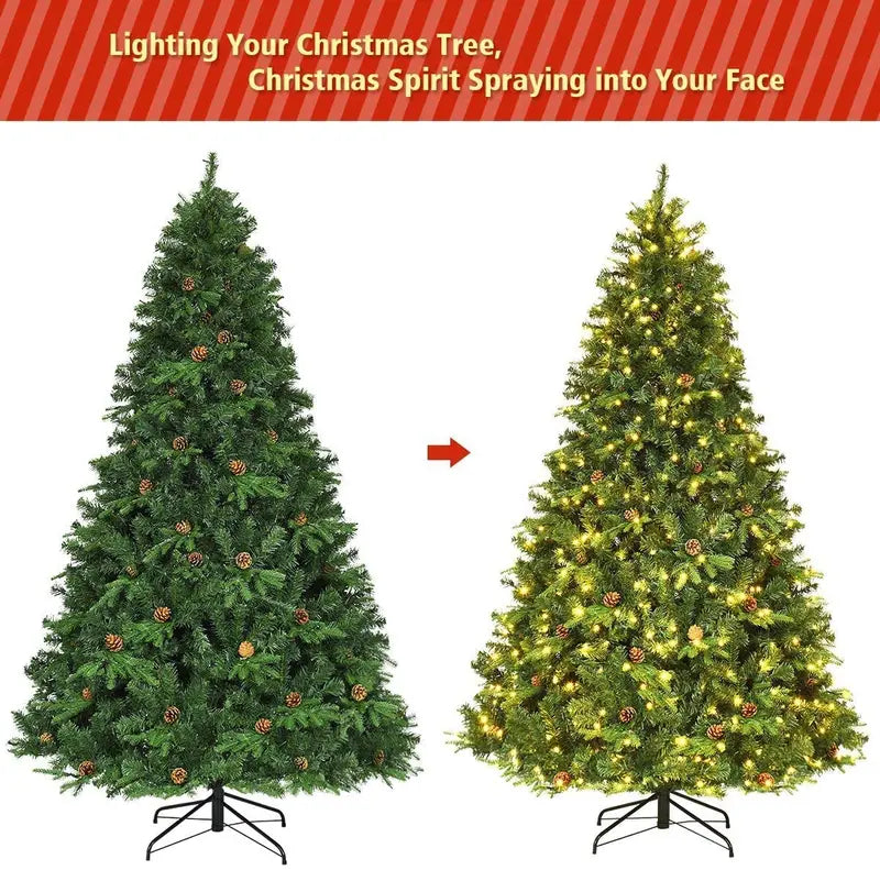 Premium Hinged Pre-Lit Spruce Christmas Tree – 540 Warm White LED Lights Included