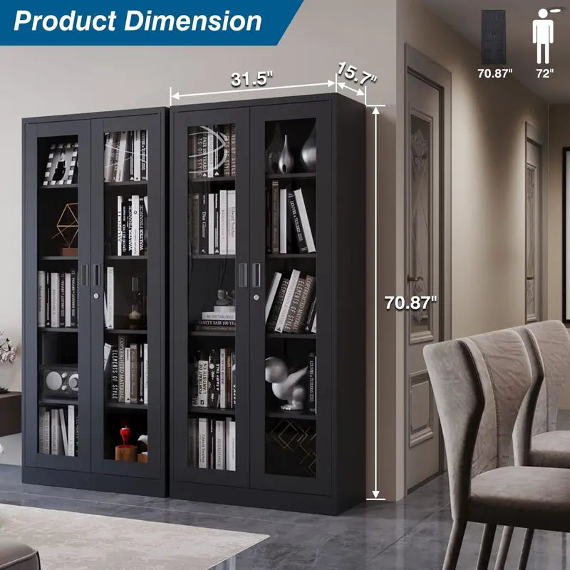 PEUKC Glass-Front Curio Display Cabinet – 4-Tier Adjustable Shelving for Collectibles