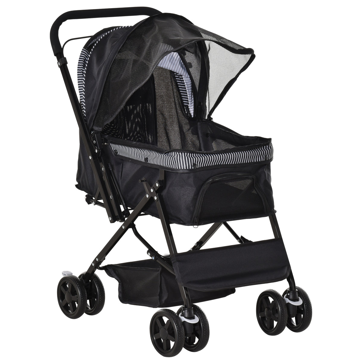 PawHut Hundebuggy Hundewagen Buggy für kleine Hunde und Katzen Haustierwagen Pet Stroller Katzenbuggy Oxford Schwarz 76,5 x 52 x 95 cm