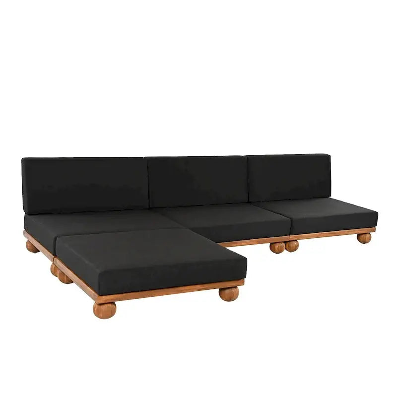 Scott Living Dulcie L-Shaped Acacia Wood Outdoor Sectional – 4-Piece Set with Removable Cushions
