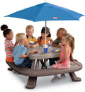 Outdoor Picnic Table Set with Integrated Market Umbrella – Classic Brown Finish