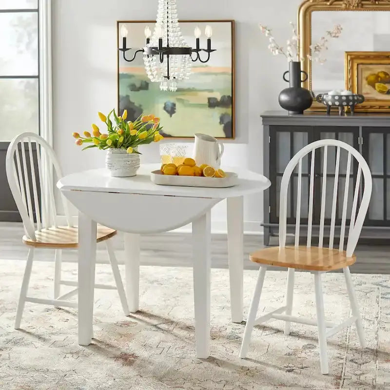 Simple Living Rollo Drop-Leaf Dining Set – Solid Wood 3-Piece Extendable Table & Chairs