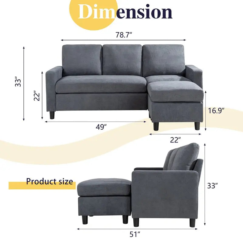 Walsunny L-Shaped Convertible Sectional Sofa – Linen Fabric, Reversible Ottoman, Space-Saving Modular Design