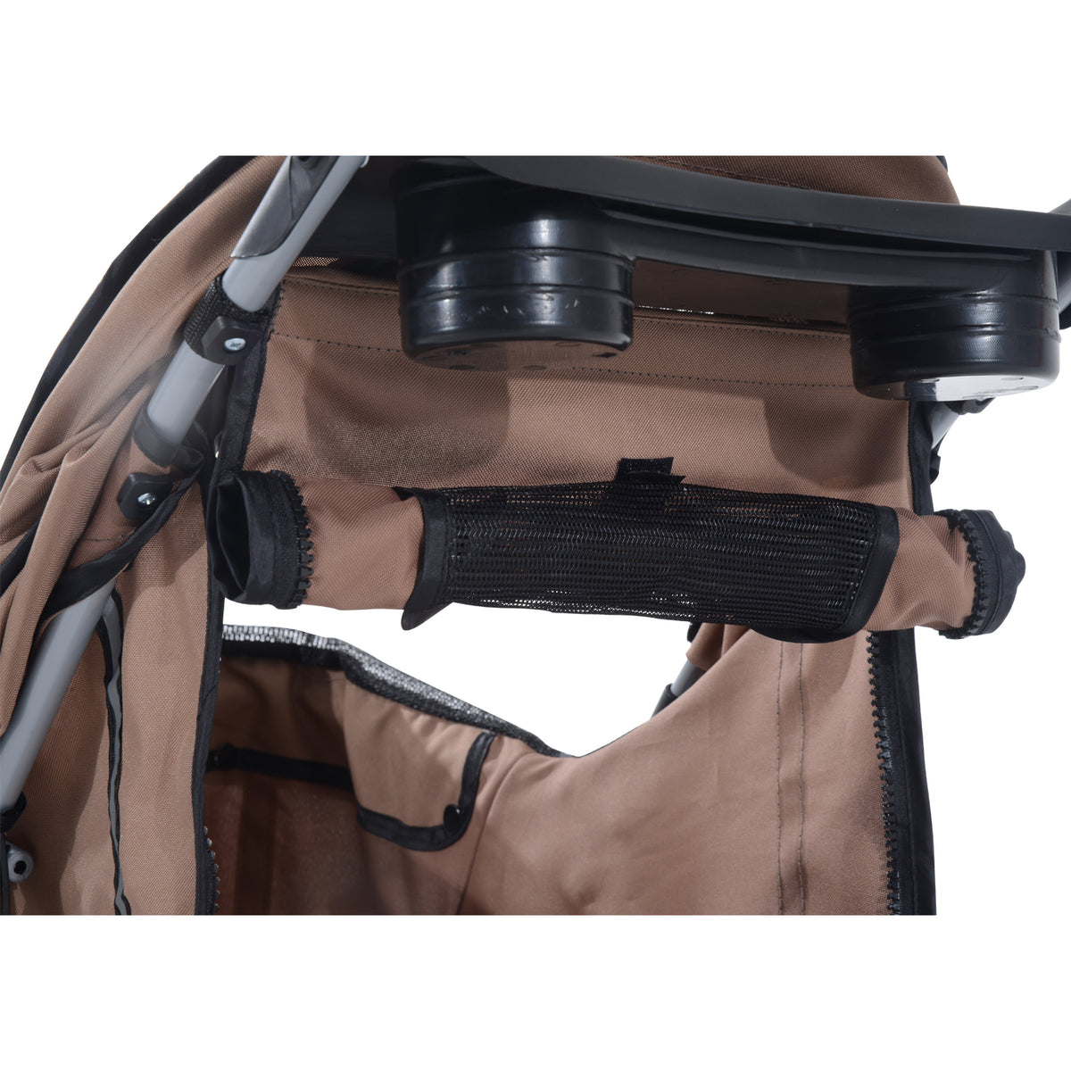 PawHut Hundebuggy Hundewagen bis 10 kg Klappbar Bodenkorb 2 Becherhalter verstellbares Vordach Kaffeebraun