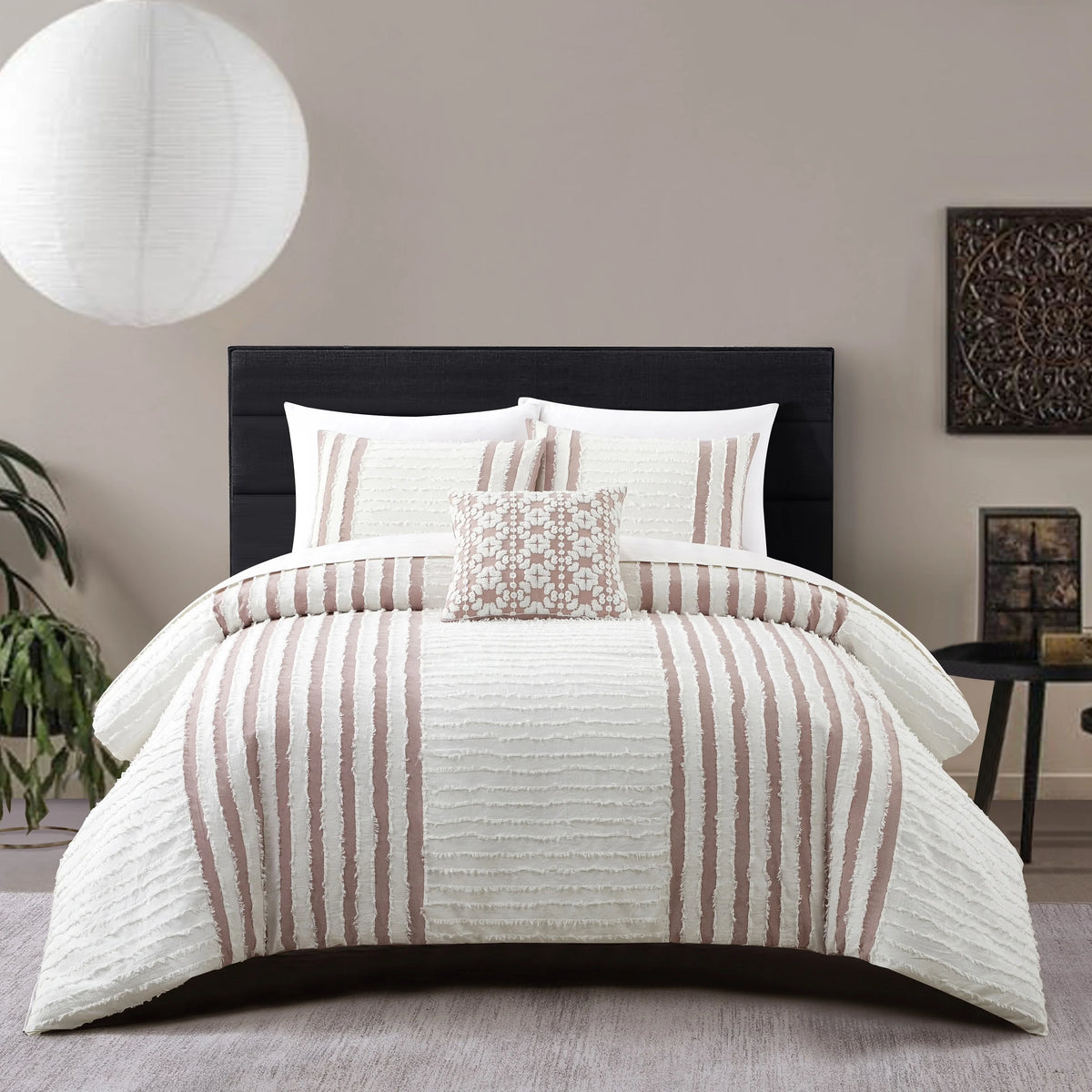 Serena 4 Piece Cotton Comforter Set Clip Jacquard Striped