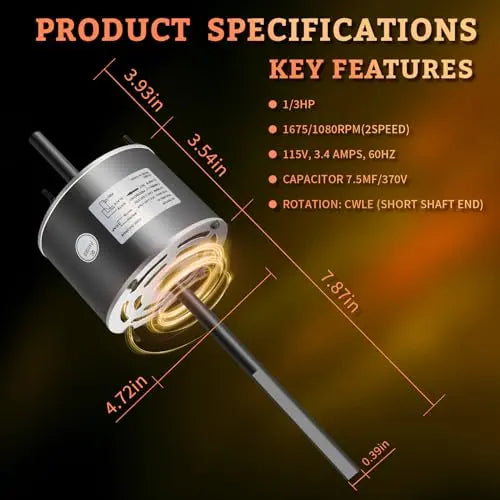 RV AC Fan Motor 1/3 HP 115V – Compatible with Coleman Mach 6000 & 8000 Series 48014 7855MVA-A11U