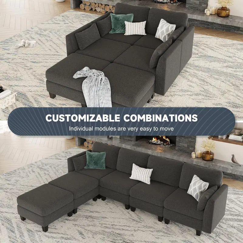 Modular U-Shaped Sectional Sofa – High-Density Memory Foam Seating, Convertible Layout