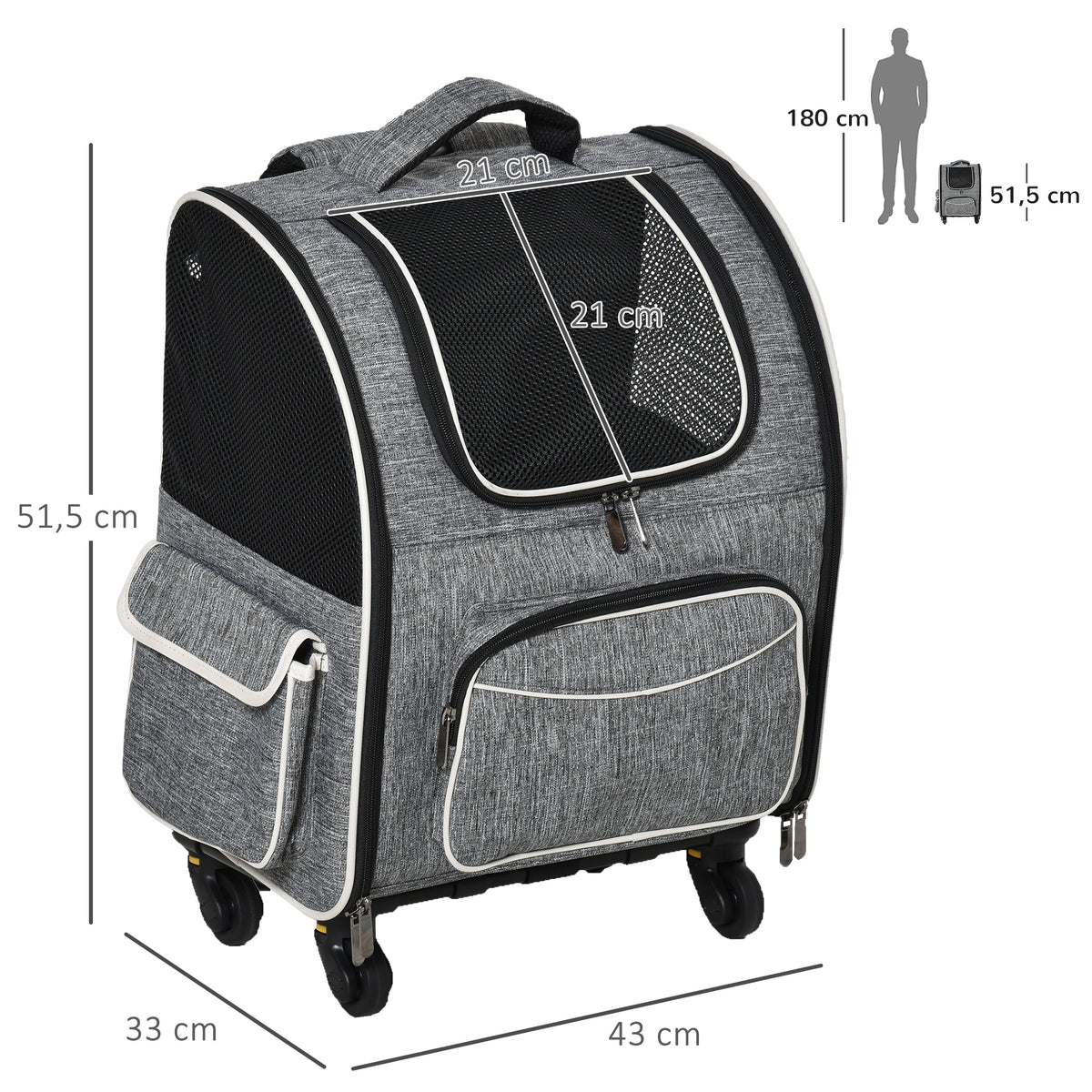 Pawhut 2-in-1 Hundetransporttasche Oxfordstoff Grau + Weiß + Schwarz