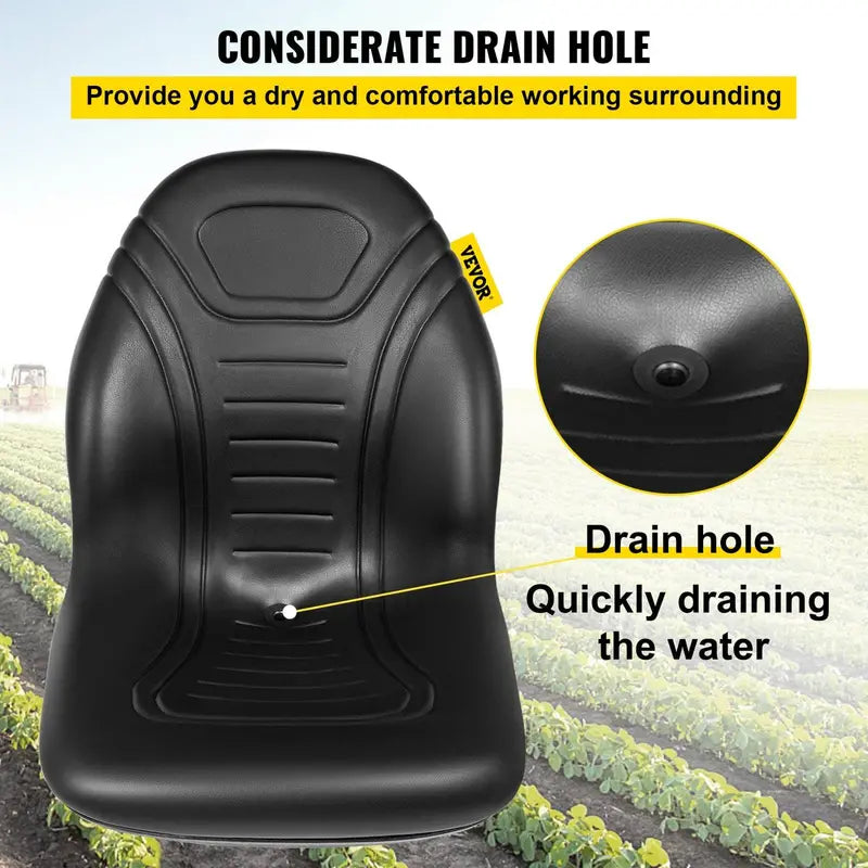 VEVOR Universal High-Back Tractor Seat — Black Vinyl, Drain Hole, Easy-Mount Design for Lawn Mowers & Industrial Equipment