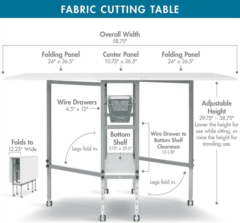 Sew Ready Hobby Cutting Table – 58.75″ × 36.5″, White/Silver Finish