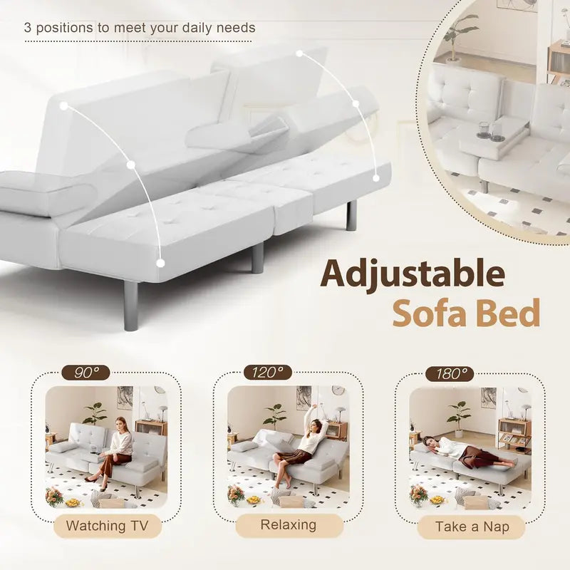 Shahoo Convertible Futon Sofa Bed – Faux Leather Folding Sleeper Couch for Living Rooms