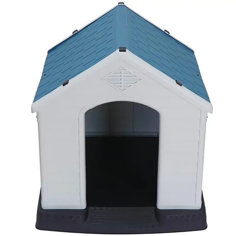 ZENY Plastic Indoor Outdoor Dog House Medium Pet Doghouse White, Blue Roof