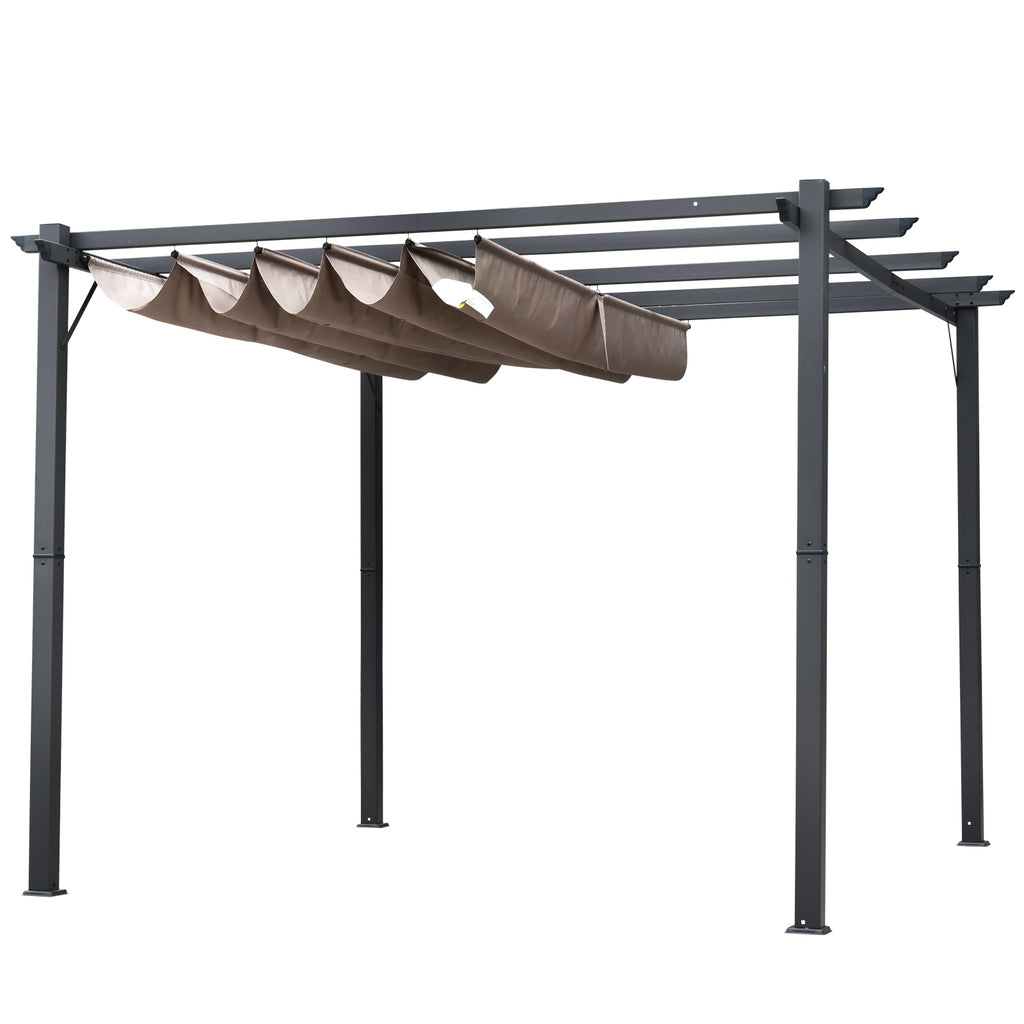 Outsunny Pergola Pavillon Terrassenüberdachung mit Schiebedach Garten Alu Kohlegrau+Kaffeebraun 3x3x2,23 m