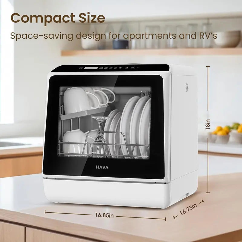 HAVA Compact Countertop Dishwasher – 6-Program, 5L Integrated Water System for Small Kitchens