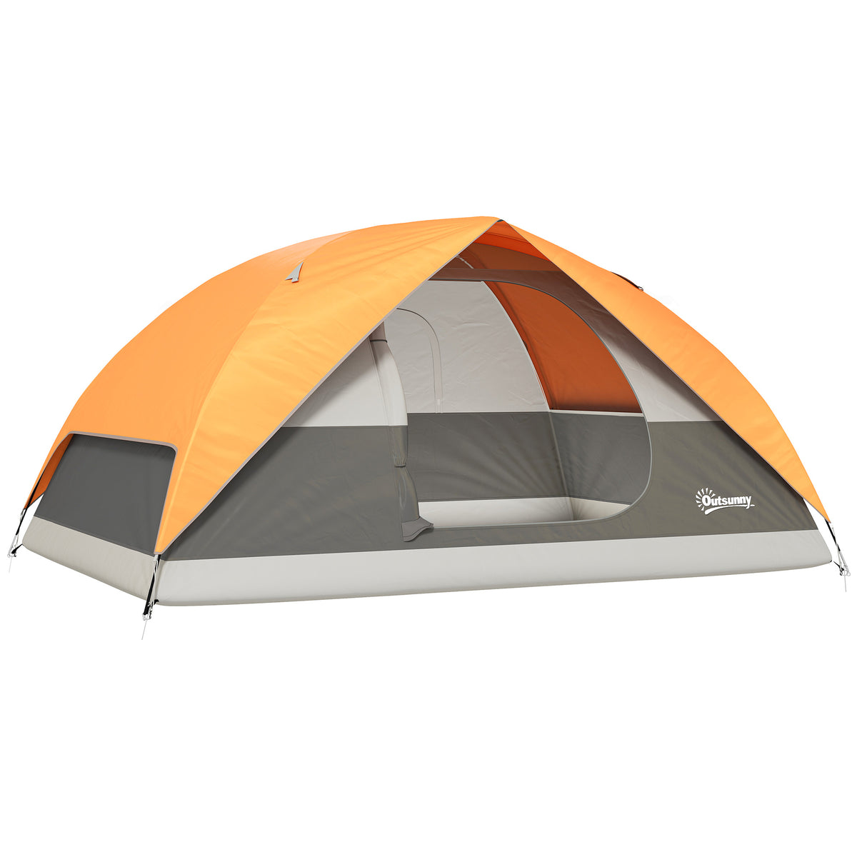 Outsunny Campingzelt für 3 Personen Wasserdicht mit Taschen, Deckenhaken für Laterne und Transporttasche, Orange