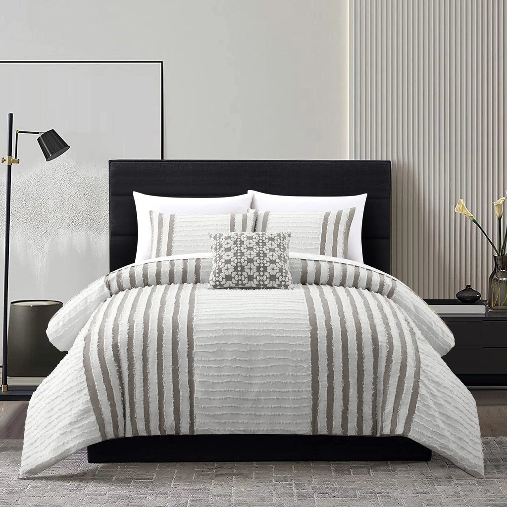 Serena 4 Piece Cotton Comforter Set Clip Jacquard Striped