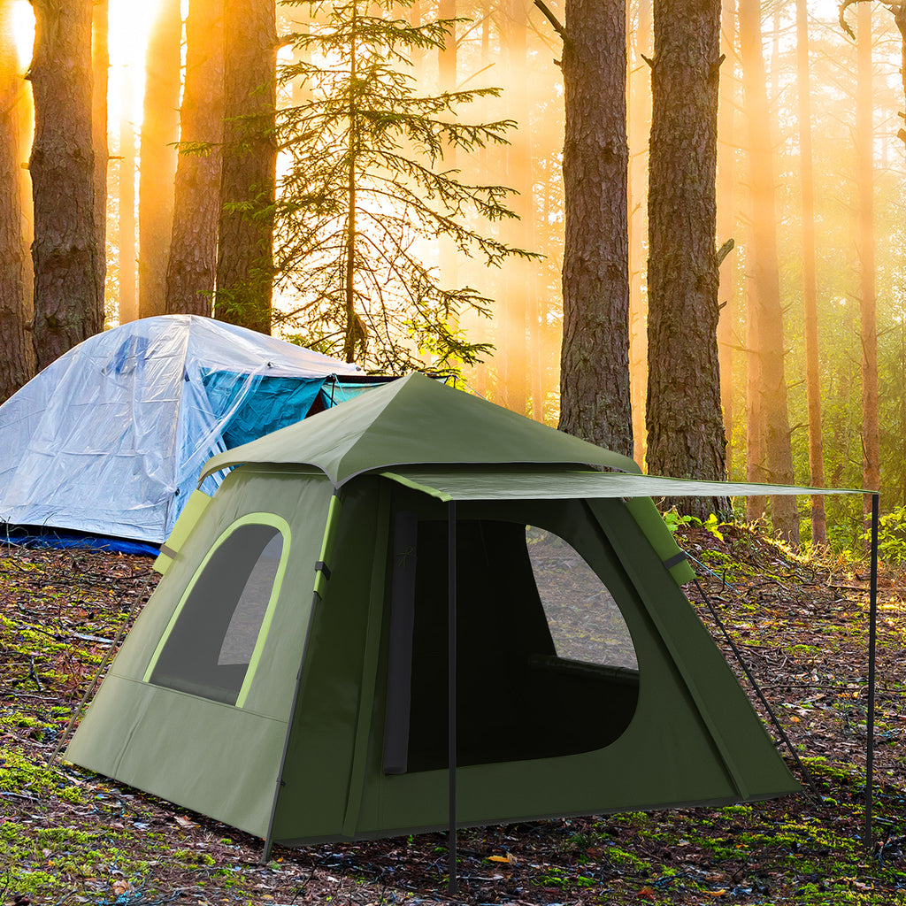 Outsunny Campingzelt 2 Personen mit Veranda, Fenstern und Reißverschlusstür, 210x210x150 cm, Grün