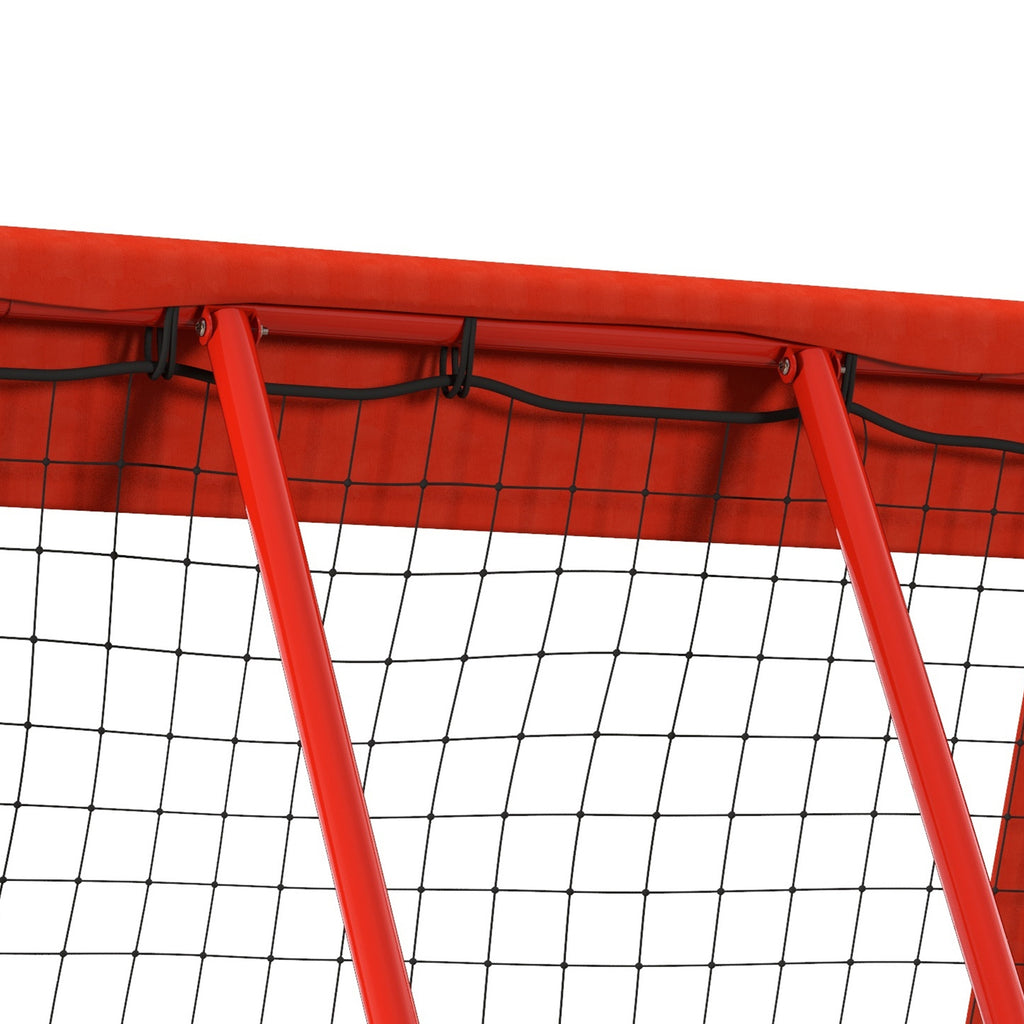 HOMCOM Fußball-Rückprallnetz, verstellbar, faltbar, Metallrahmen, Allwetter-PE-Netz, inkl. Heringe, Rot