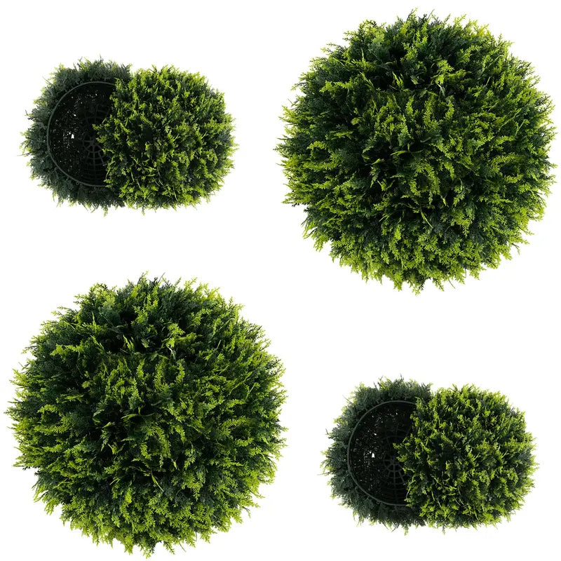 Pair of 18-Inch Artificial Cedar Topiary Balls – Lifelike Cypress Spheres for Exterior Décor