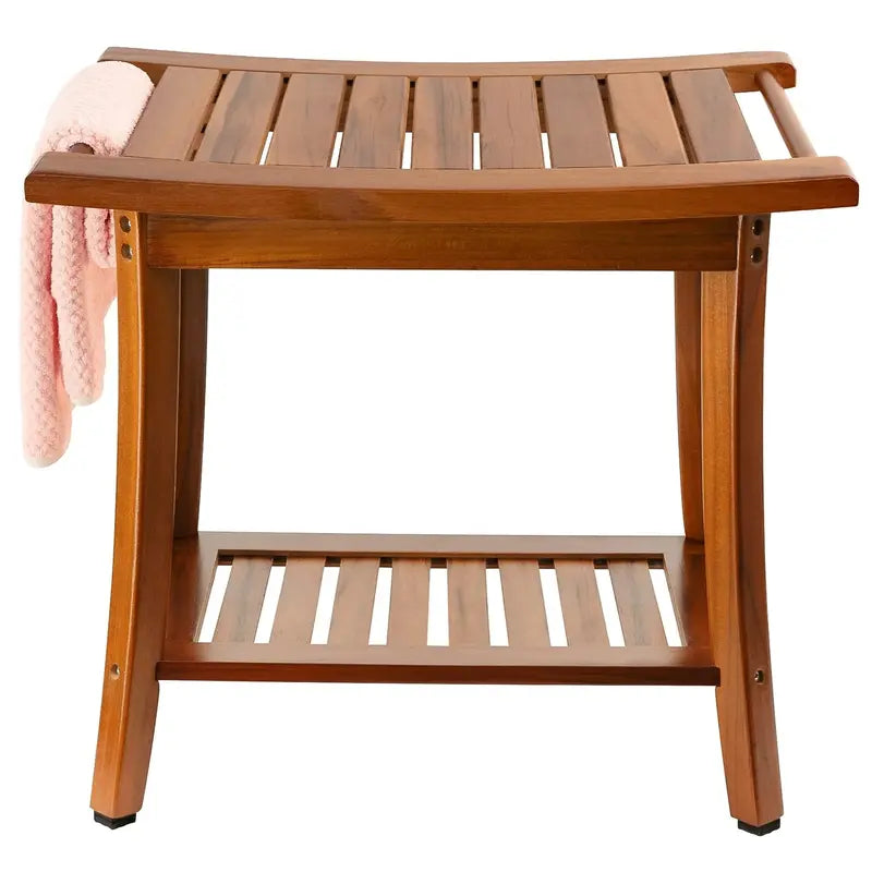 Utoplike Teak Shower Bench Seat with Handles, Non-Slip Rubber Feet, 22″x13″x18.6″ for Indoor/Outdoor Use