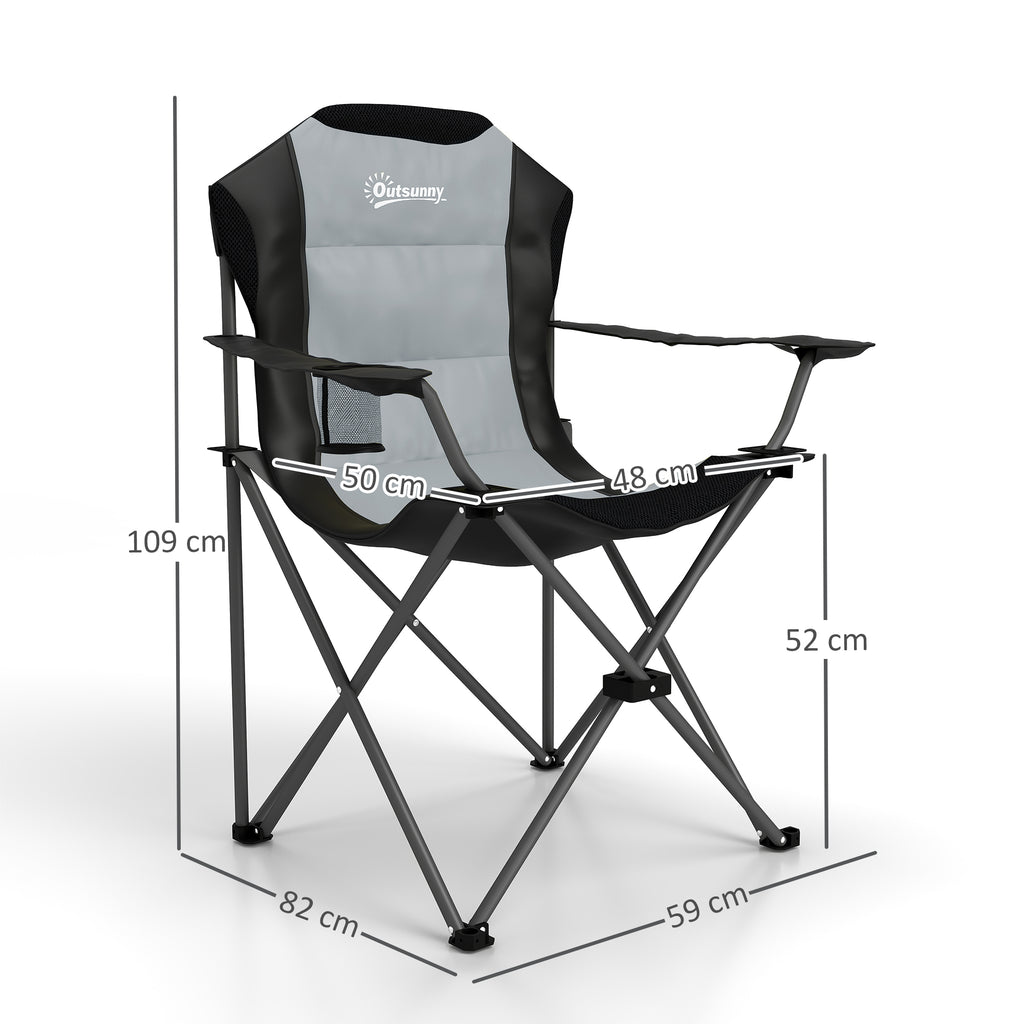 Outsunny Lot von 2 klappbaren Campingstühlen gepolstert mit hoher Rückenlehne und Getränkehalter, belastbar bis 120 kg, dunkelgrau