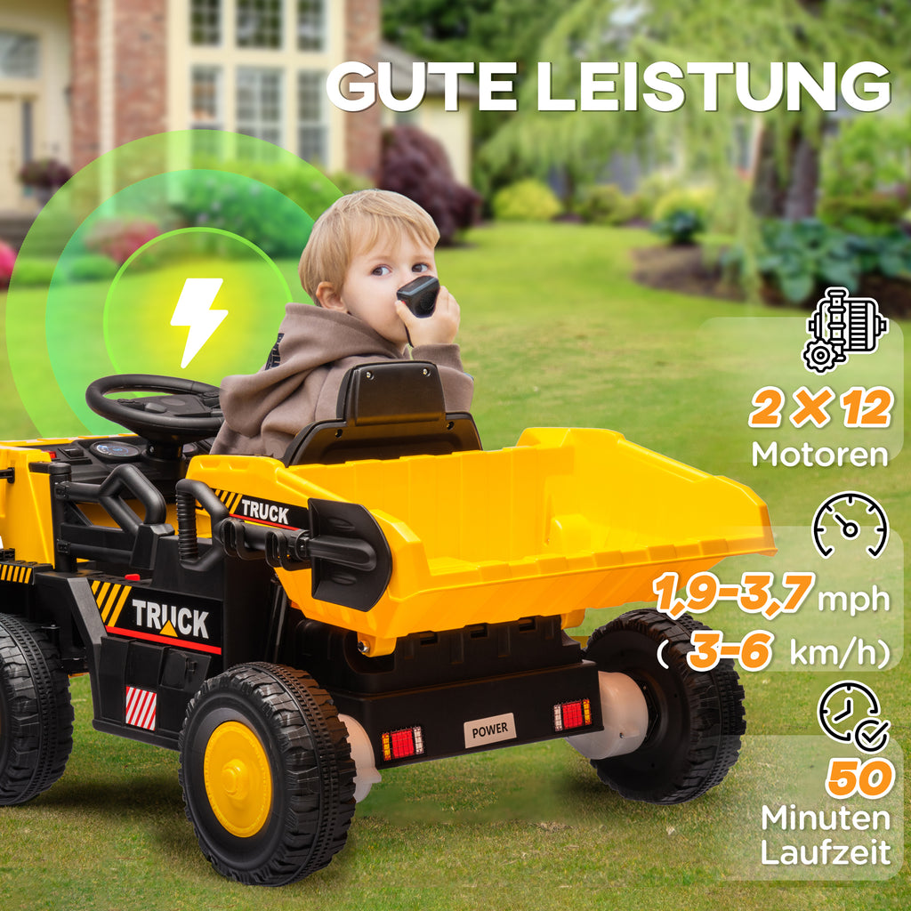 AIYAPLAY Elektro-Kipplaster, 3-6 km/h, Rutschauto, kippbare Ladefläche, Licht & Musik, für 3-5 Jahre