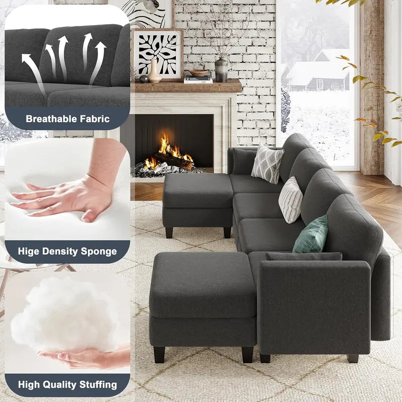 Modular U-Shaped Sectional Sofa – High-Density Memory Foam Seating, Convertible Layout