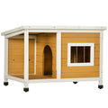 PawHut Hundehütte mit Veranda, aufklappbares Dach, Fenster, verstellbare Füße, Naturholz, orange, 85,5 x 62 x 60 cm